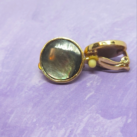 Chico's Circular Clip-On Earrings Gold Tone & Abalone - Picture 1 of 7